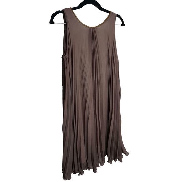 3.1 Phillip Lim Women's Silk Beaded Tan Sz 2 Draped Pleated Swing Cocktail Dress - Picture 3 of 8